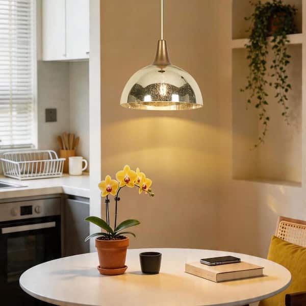 Zevni 9.8 in. 1-Light Vintage Black and Gold Island Pendant Light