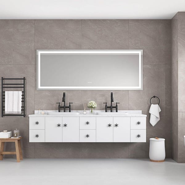 72.00 in. W x 30.00 in. H Modern LED Rectangle Framless Wall Mirror