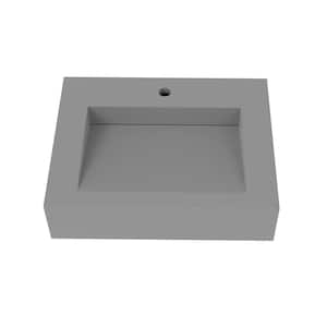 Pyramid 24 in. Wall Mount Solid Surface Single Basin Rectangular Bathroom Sink in Matte Gray