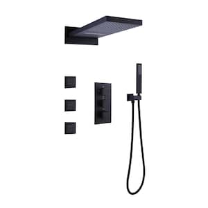 Triple Handle 2-Spray Wall Mount Shower Faucet 1.8 GPM with Anti Scald Thermostatic Shower Faucet Set in. Matte Black