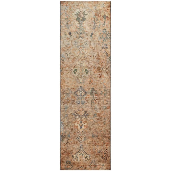 Mayfield Premium Machine Washable Abstract AMF2320 Copper 2 ft. x 7 ft. Runner Rug