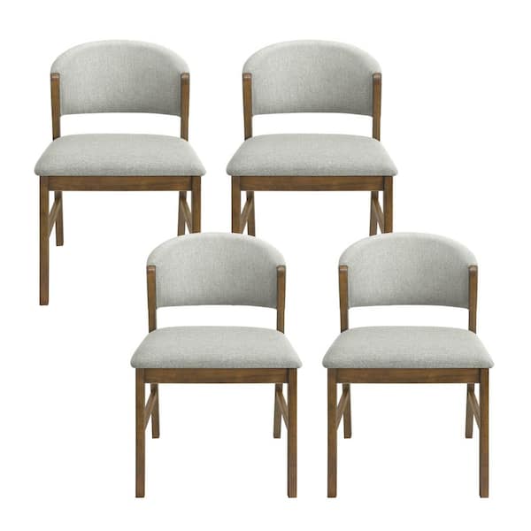 Hunter Mid Century Modern Grayish Green and Walnut Fabric Upholstered Dining Chairs (Set of 4)