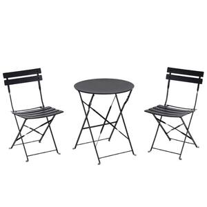 Black Folding 3-Piece Metal Outdoor Bistro Set for Patio and Yard