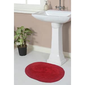 Double Ruffle Collection 100% Cotton Bath Rugs Set, 17x24 Rectangle, Red