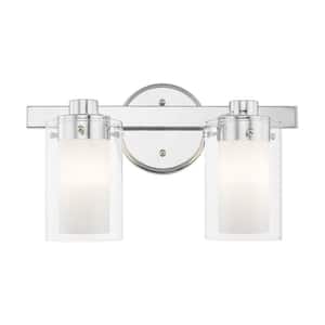 Baxter 14.5 in. 2-Light Polished Chrome Vanity Light with Clear Outer Glass and Opal Inner Glass