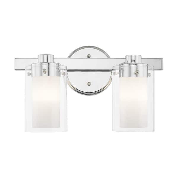 AVIANCE LIGHTING Baxter 14.5 in. 2-Light Polished Chrome Vanity Light with Clear Outer Glass and Opal Inner Glass
