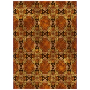 Orange and Rust 5 ft. x 8 ft. Woven Floral;Medallion Rectangle Indoor/Outdoor Area Rug