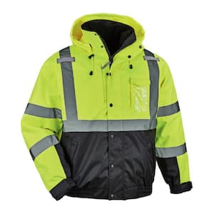Men's 2X-Large Lime High Visibility Reflective Bomber Jacket with Zip-Out Black Fleece