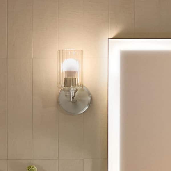 KICHLER Gioe 9.5 in. 1-Light Wall Sconce with Clear Fluted Glass in Brushed Nickel