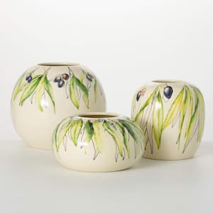 7 in. 6 in. and 4 in. Ceramic Olive Vase Set of 3