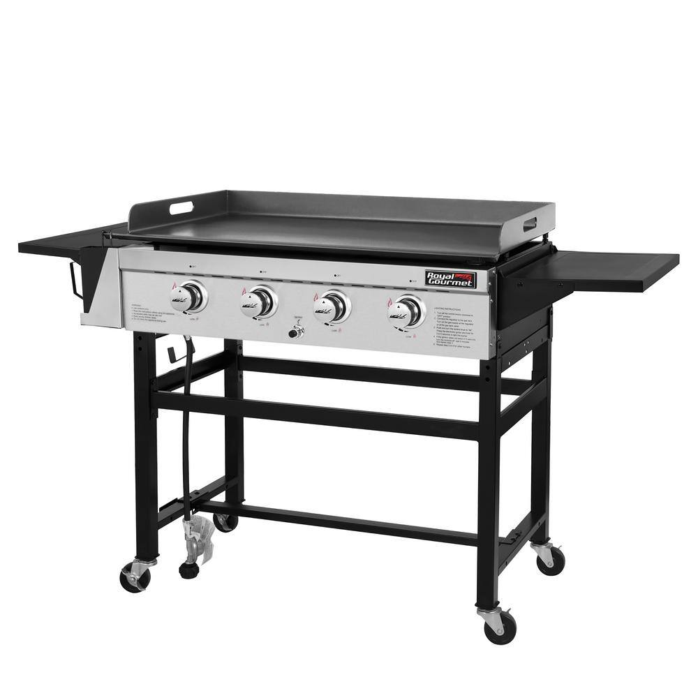 Royal Gourmet 4Burner Propane Gas Grill Griddle in Steel with Fixed Side Tables GB4001 The