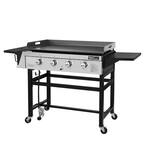 4-Burner Propane Gas Grill Griddle in Steel with Fixed Side Tables