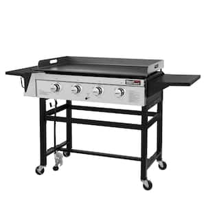4-Burner Propane Gas Grill Griddle in Steel with Fixed Side Tables