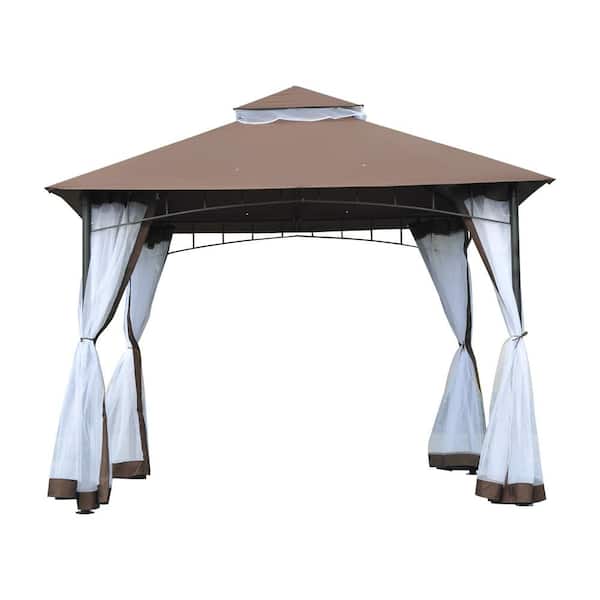 Outsunny 10 ft. x 10 ft. Coffee Metal Outdoor Gazebo Canopy