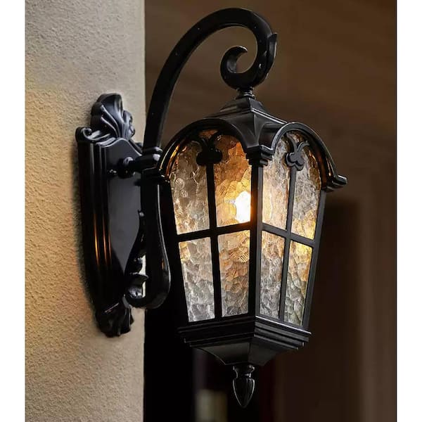 CLAXY 9 in. Black Outdoor Hardwired Lantern Wall Sconce with No Bulbs Included