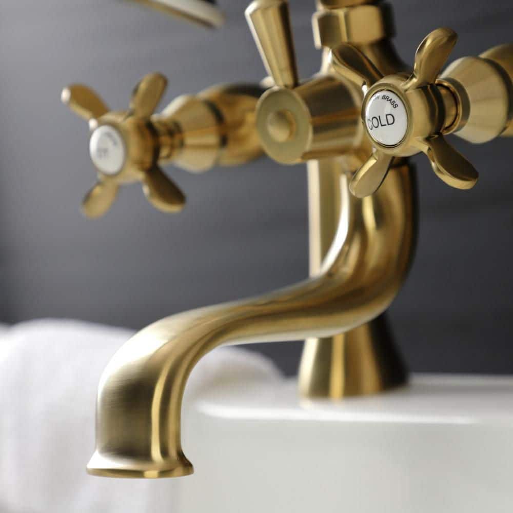 Brushed Brass Deck Mount Clawfoot Tub Faucet with Hand Shower