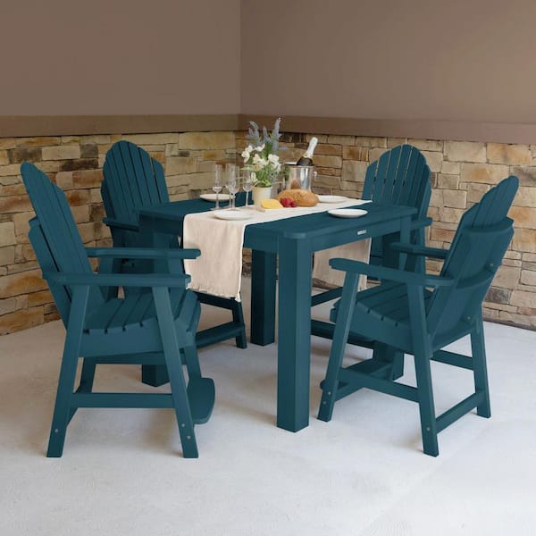 Highwood Hamilton Nantucket Blue 5-Piece Recycled Plastic Square Outdoor Balcony Height Dining Set