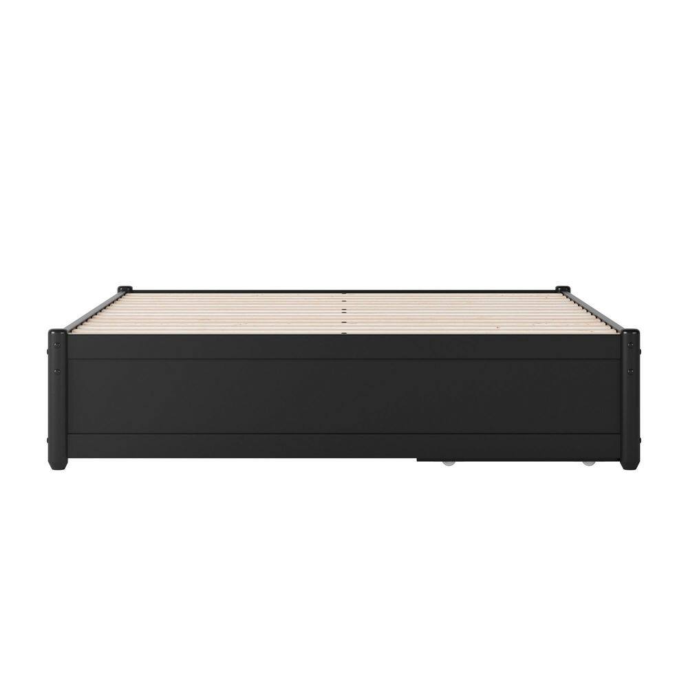 Barcelona Black Solid Wood Frame Queen Panel Platform Bed with Storage Drawers - thumbnail 3