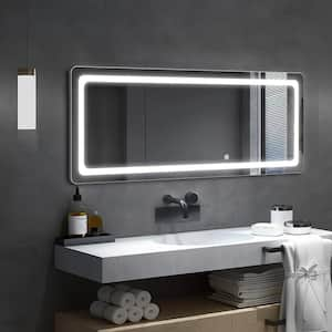 20 in. W x 63 in. H Rectangle Framed Round Angle LED Wall Mirror Full Length Mirror in Sliver