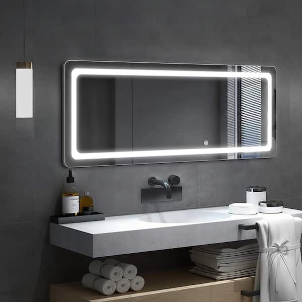 Dovelina 20 in. W x 63 in. H Rectangle Framed Round Angle LED Wall Mirror Full Length Mirror in Sliver