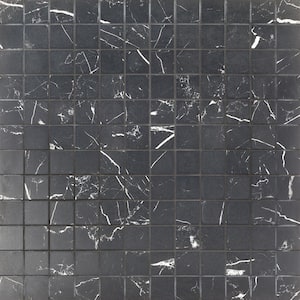 Marmo Black 12 in. x 12 in. Matte Marble Look Porcelain Mosaic Tile (1 sq. ft./Each)