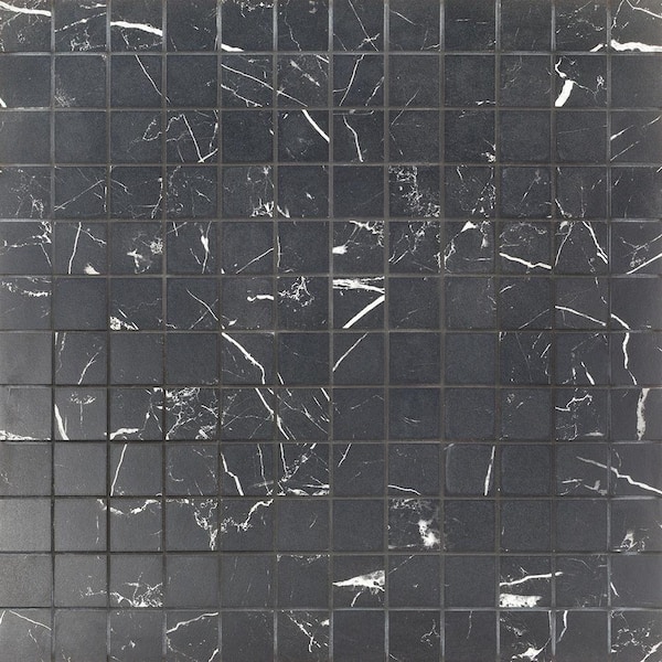 Ivy Hill Tile Marmo Black 12 in. x 12 in. Matte Marble Look Porcelain Mosaic Tile (1 sq. ft./Each)