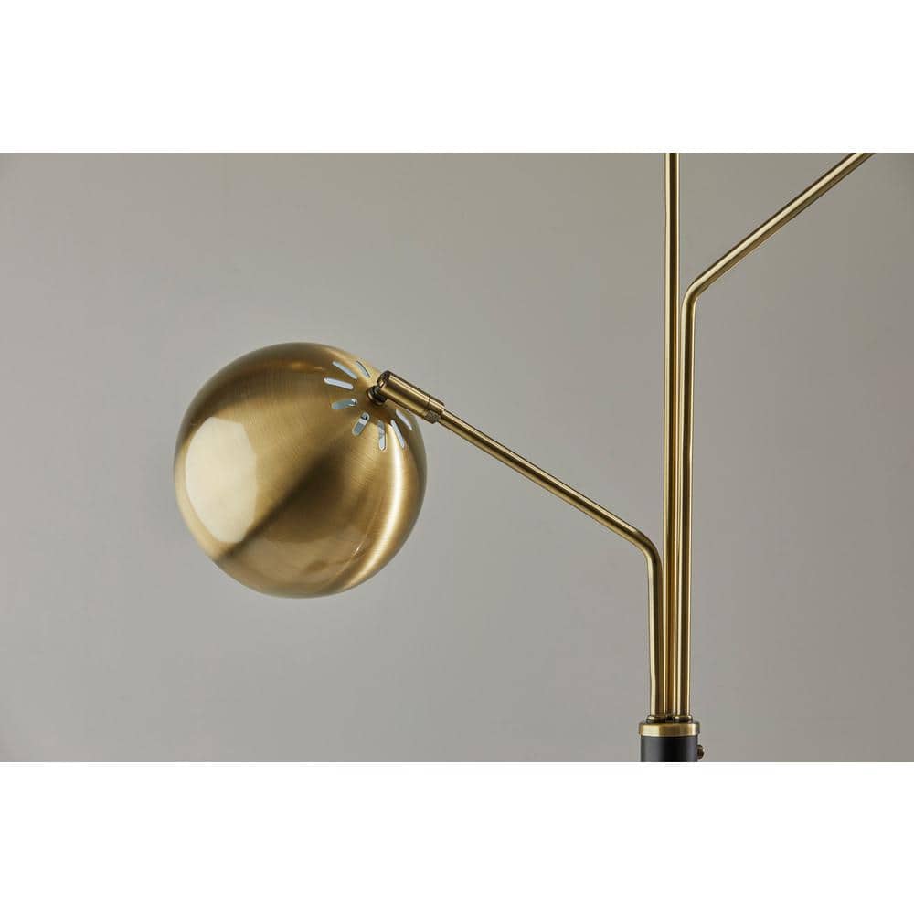 Mid-Century Modern Adjustable 3-Head Floor Lamp in Black and Antique Brass
