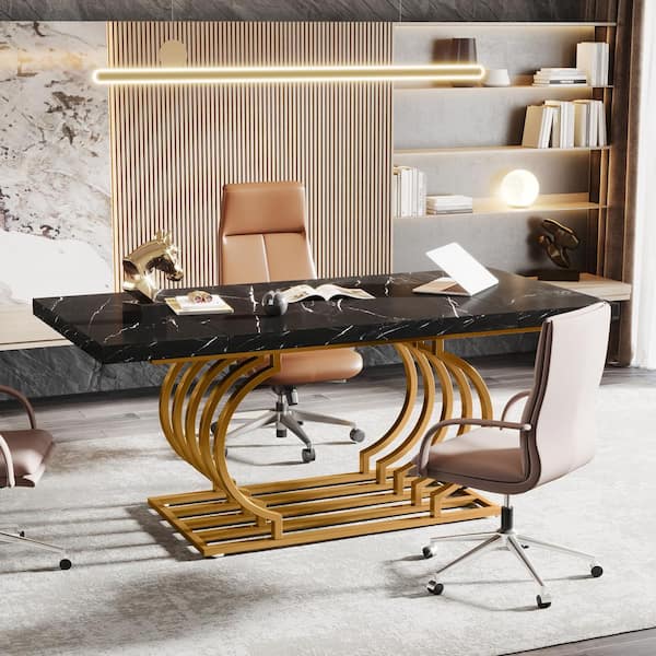 BYBLIGHT Moronia 63 in. Rectangular Black Wood Computer Desk Executive Desk for Home Office