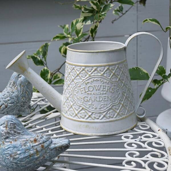 1 gal. White Metal Watering Can for Outdoor Plants Bonsai Outdoor
