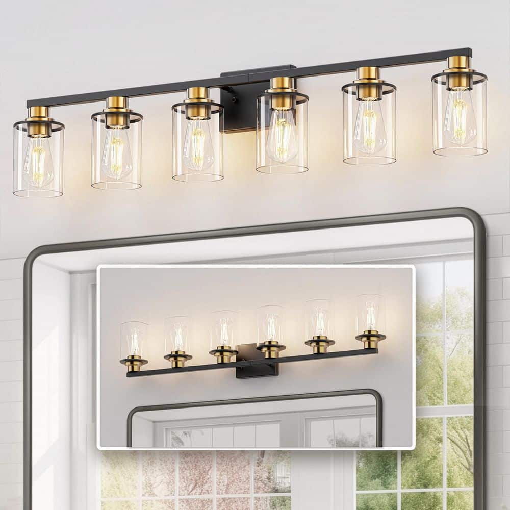 40 in. 5-Light Black and Gold Bathroom Vanity Light Fixtures Over Mirror with Clear Glass Shades for Bathroom price history on PriceWatchPro