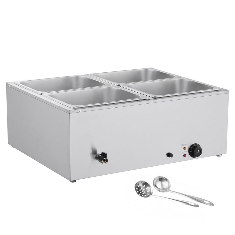 Commercial Food Warmer, 1500W Electric Stainless Steel Steam Heater with Lid, 4-Pan Countertop Buffet Bain Marie