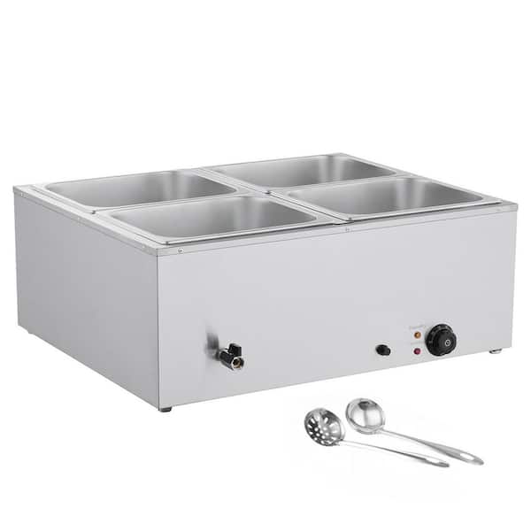 Commercial Food Warmer, 1500W Electric Stainless Steel Steam Heater with Lid, 4-Pan Countertop Buffet Bain Marie