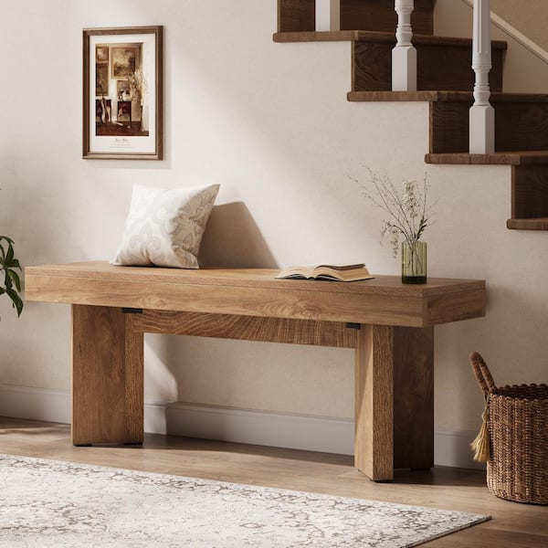 47.24 in. Brown Entryway Bench Dinning Bench, Farmhouse Long Bench with Underneath Storage Space for Bedroom, Hallway
