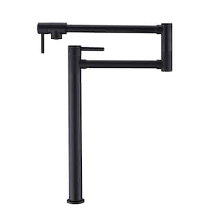 Deck Mounted Pot Filler with Double Joint Swing Arm 1 Hole Brass Two Handle Foldable Kitchen Basin Taps in Matte Black