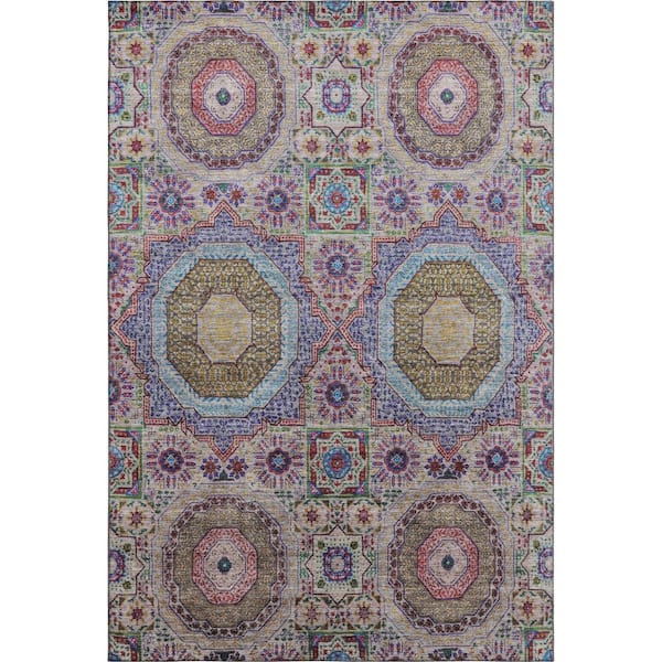 Mayfield Premium Machine Washable Abstract AMF1923 Purple 5 ft. x 7 ft. 6 in. Area Rug