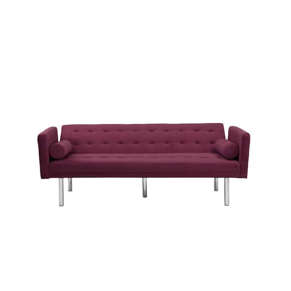 wetiny 59 in Wide Square Arm Velvet Mid-Century Modern Straight Sofa in Red