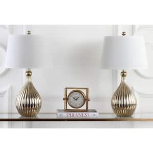 Elli 27.5 in. Champagne Gourd Table Lamp with White Linen Shade (Set of 2)