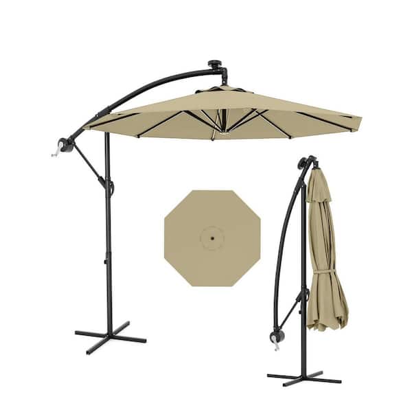 10 ft. 360 Degree Rotation Cantilever Offset Patio Umbrella with Crank Lift & Cross Base in Beige