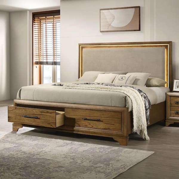 New Classic Furniture Talcott Honey Brown Wood Frame Queen Platform Bed with Storage