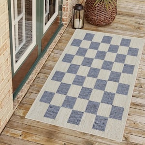 Daisy Blue and Ivory 2 ft. x 3 ft. Indoor/Outdoor Area Rug