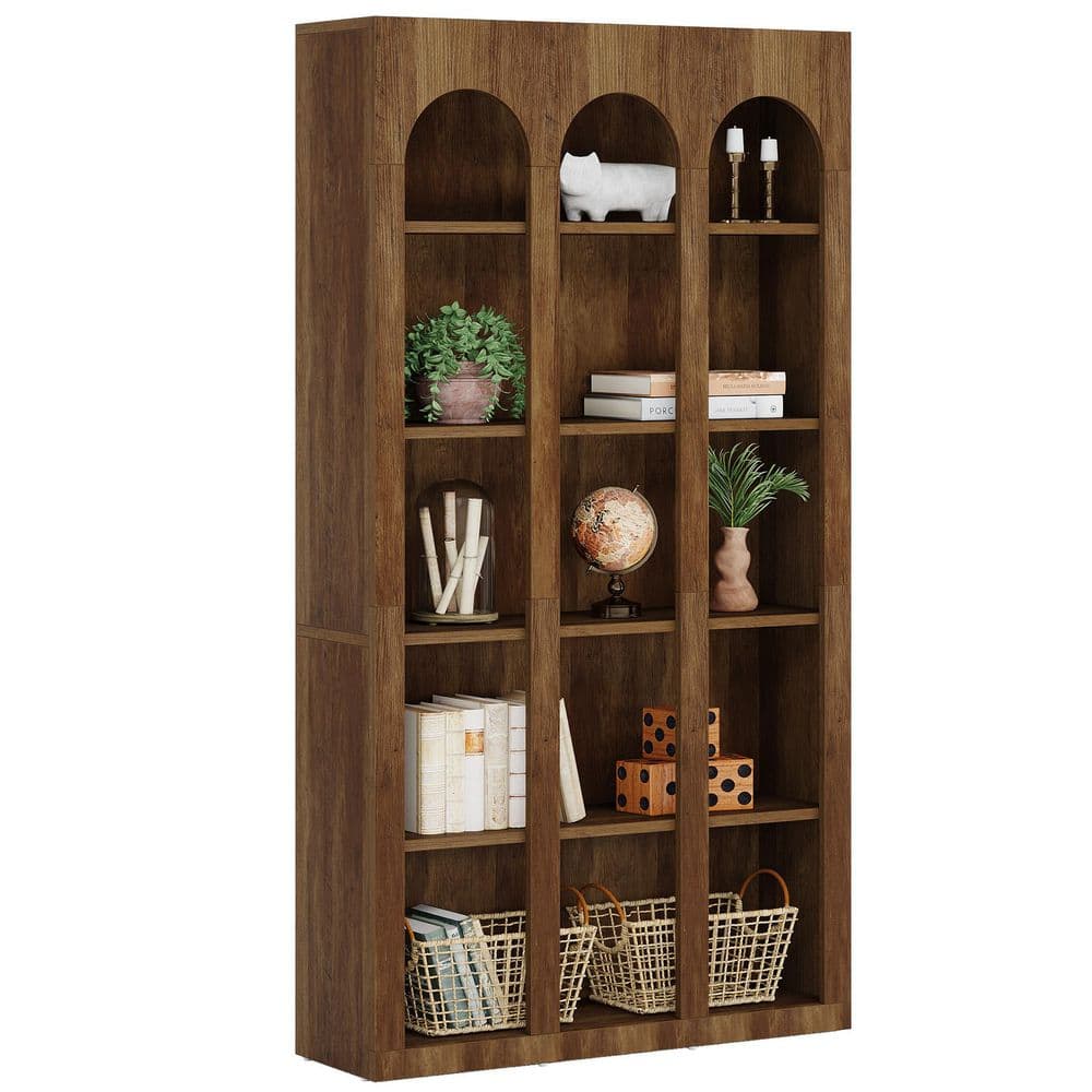Eulas 71 in. Tall Vintage Brown Wood 5-Shelf Bookcase, Arched Bookshelf Freestanding Display Shelf for Home Office price history on PriceWatchPro
