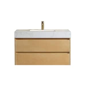 36 in. W x 20.7 in. D x 21.2 in. H Undermount Single Sink Floating Bath Vanity in Maple with White Engineer Marble Top
