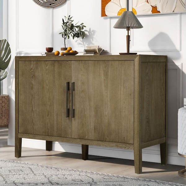 Harper & Bright Designs Espresso Wood 47.2 in. Storage Cabinet Sideboard with Adjustable Shelves and 2-Doors