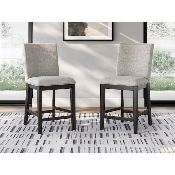 Neymorton 40 in. H Gray/Dark Brown Full Back Wood Bar Stool with Upholstery Seat Set of 2