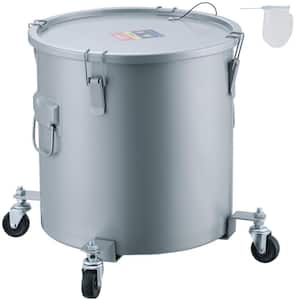 Fryer Grease Bucket 8 Gal Oil Disposal Caddy with Caster Base Carbon Steel Oil Transport Container, Gray
