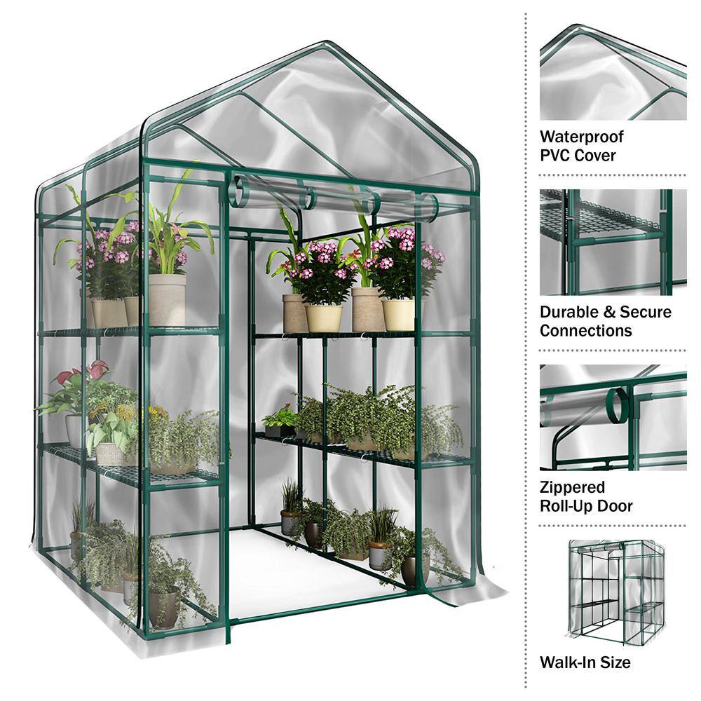 Clear PVC Walk-In Greenhouse with 8 Sturdy Shelves