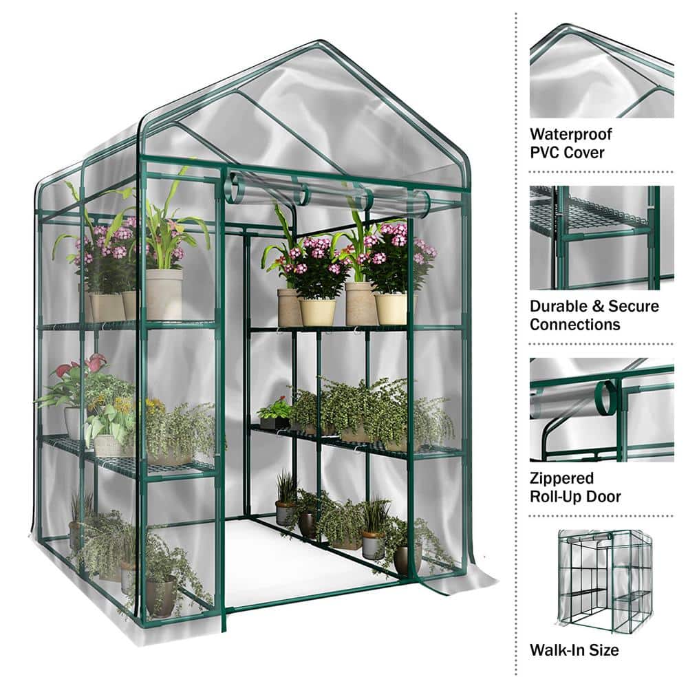 Clear PVC Walk-In Greenhouse with 8 Sturdy Shelves