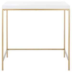 Cass 31.5 in. White/Gold Wood Writing Desk