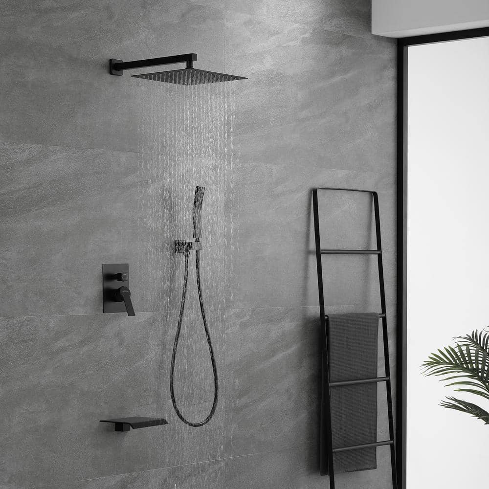 Matte Black Wall-Mounted Multi-Head Shower System with Handheld