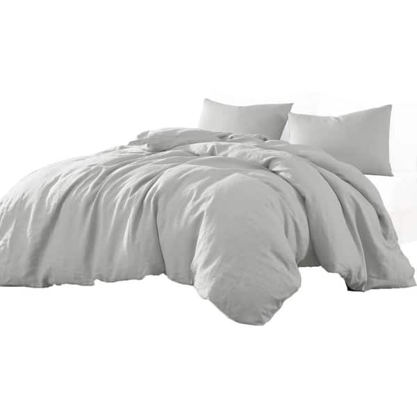 Benjara Edge 4- Piece Gray Solid Print Linen Queen Comforter Set
